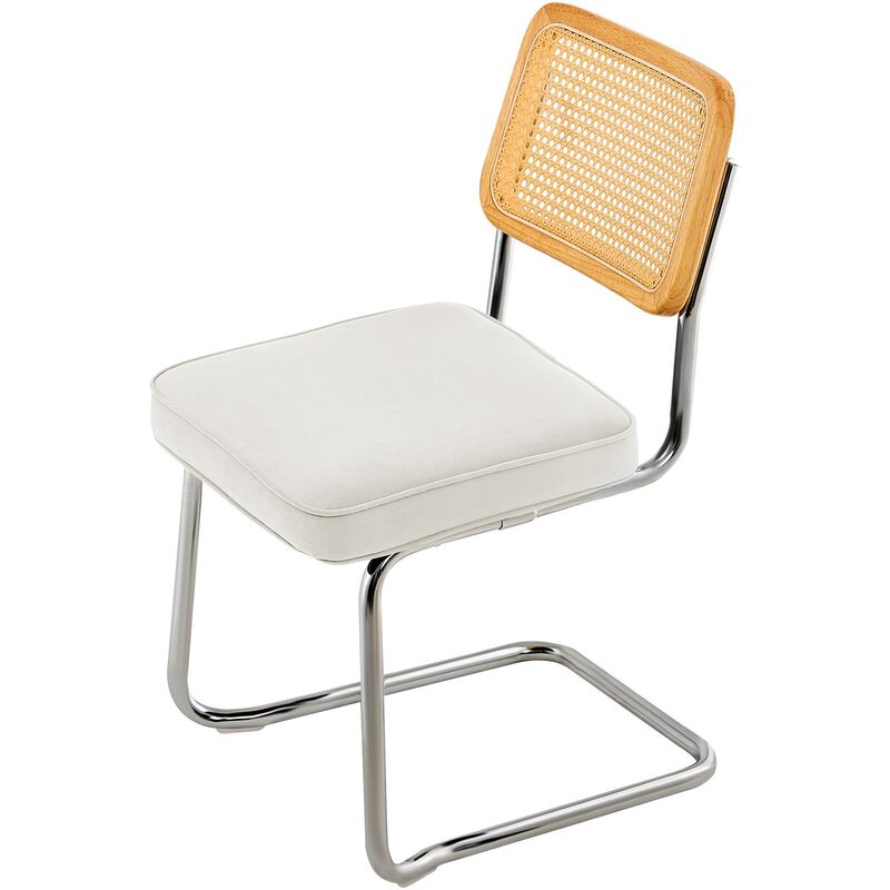 Set of 2 Rattan Dining Chairs Mid Century Modern Velvet Upholstered Accent Chairs