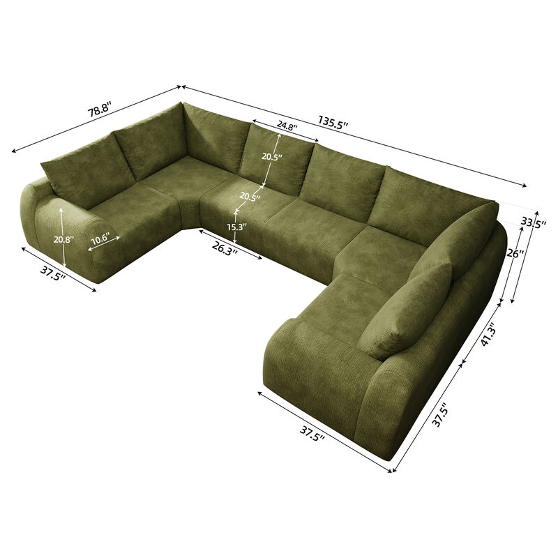 Sidgaf 135.5" 6 Seats U Shaped Modular Cloud Sofa image number 4