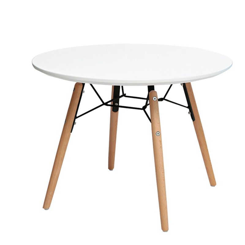 Benjara Lyna 24 Inch Kids Table, Round Top, Stylish Angled Wood Legs, White, Brown and Black image number 0