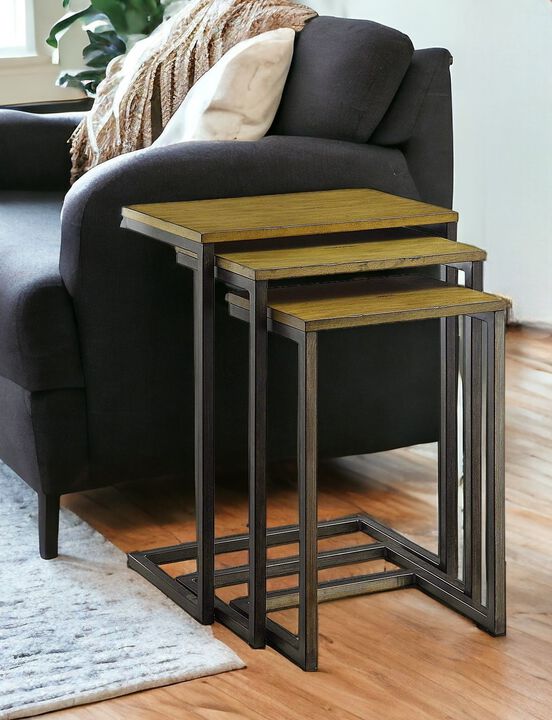Solid Wood and Metal Nesting End Tables, Set of 3 Compact Tables for Living Room
