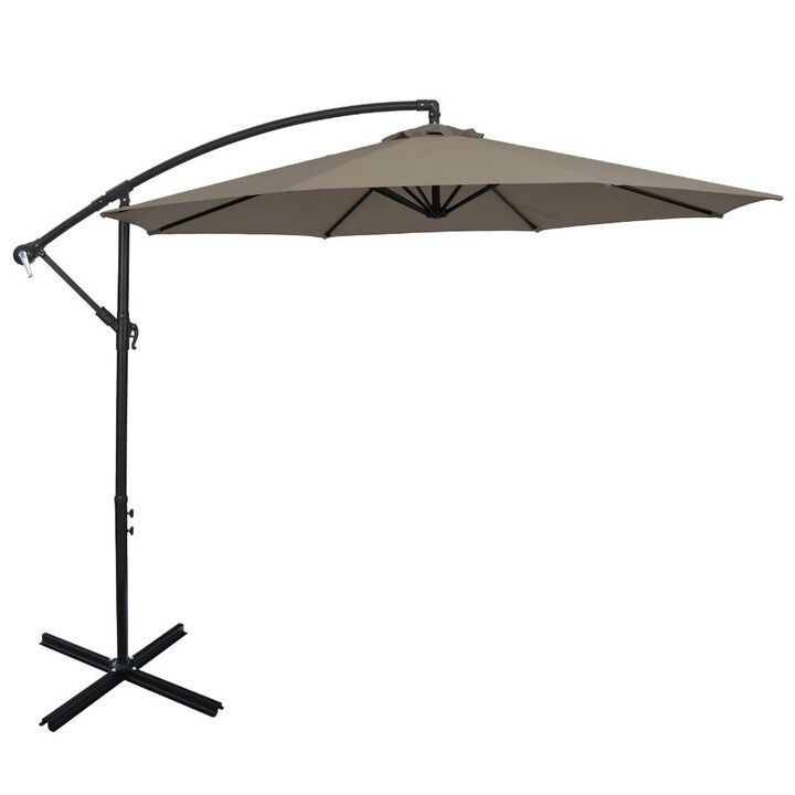 Offset Patio Umbrella with 8 Ribs Cantilever Design and Cross Base for Outdoor Shade