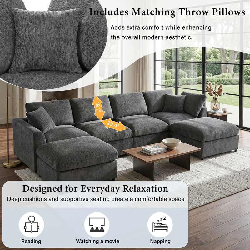 Merax 4-Piece Living Room Set with 2 Accent Chairs, Loveseat & Ottoman image number 2