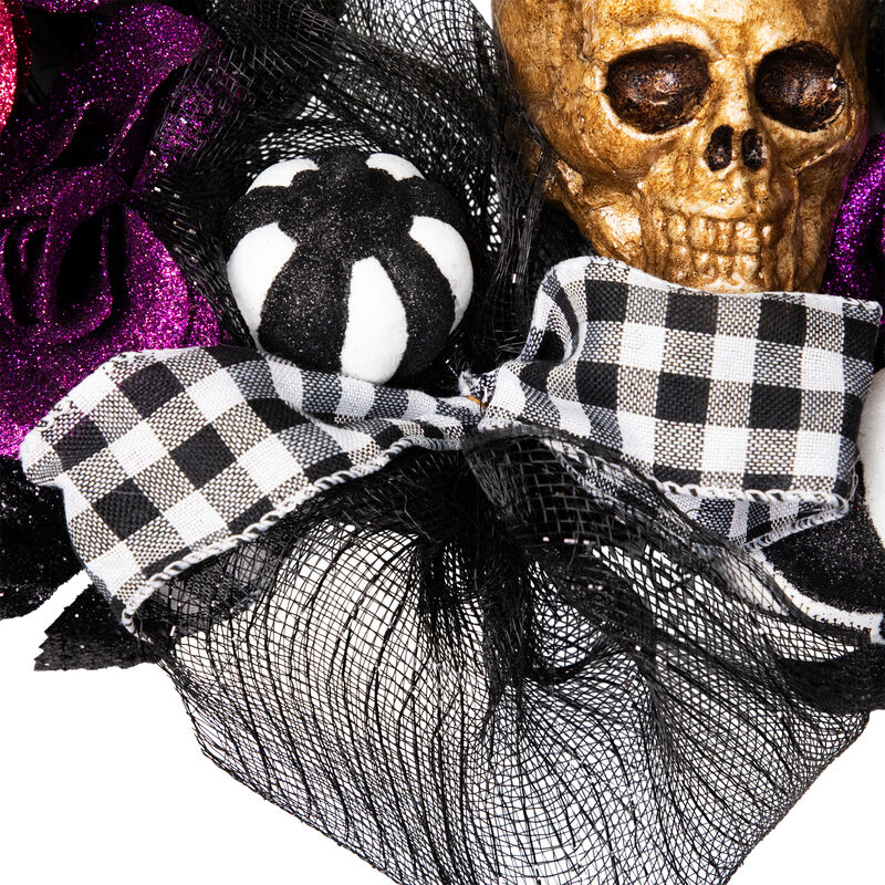 Skull with Hands and Purple Roses Halloween Twig Wreath  22-Inch  Unlit image number 4