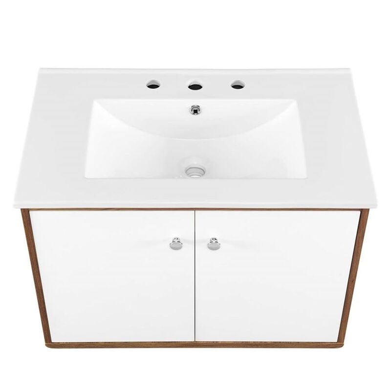 Modway Transmit Wall-Mount, 30" Bathroom Vanity, Walnut White image number 5