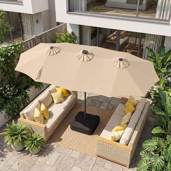 Outdoor 13 FT Double Sided Umbrella with 108 LED Lights and Stable Base for Backyard Use