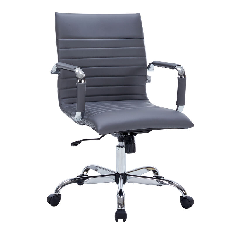 LeisureMod Harris Ergonomic Office Chair, Leather Upholstery with Adjustable Height, Lumbar Support, Swivel and Chrome Base for Home or Office