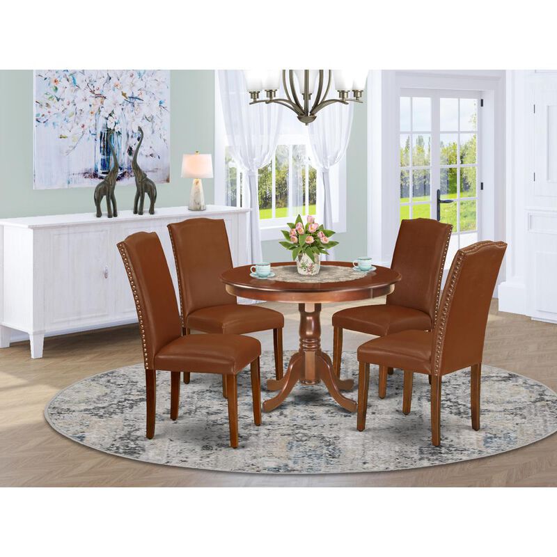 East West Furniture Dining Room Set Mahogany, HLEN5-MAH-66