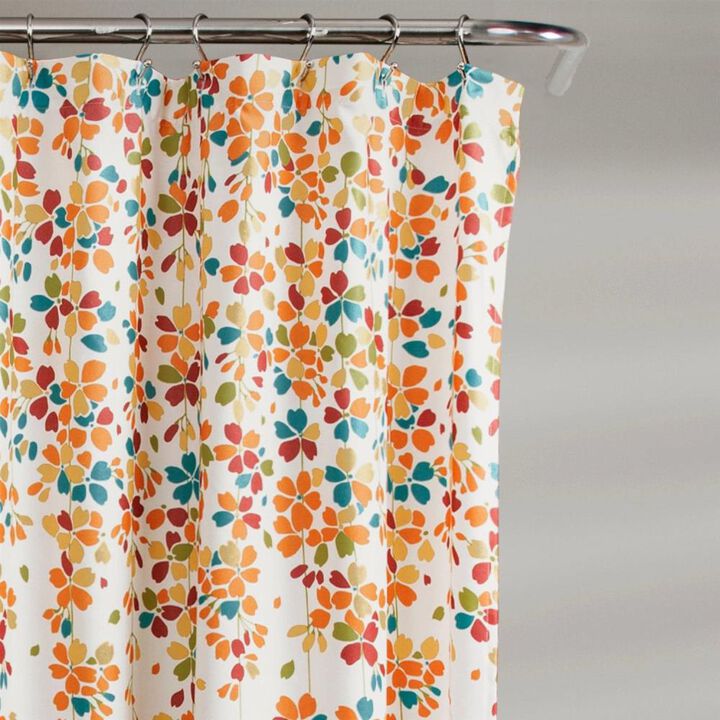 Hivvago 72-inch White Turquoise Blue Orange Floral Flowers Shower Curtain