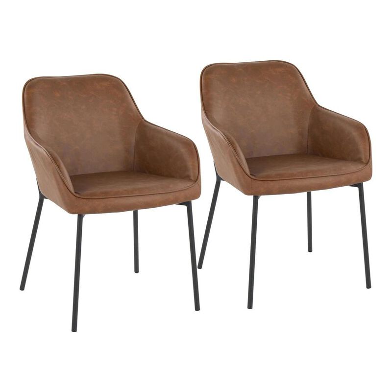 LumiSource Black Steel, Camel PU Daniella Dining Chair - Set of 2