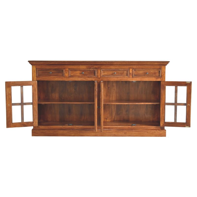Solid Wood Large Chestnut Sideboard with 4 Glazed Doors