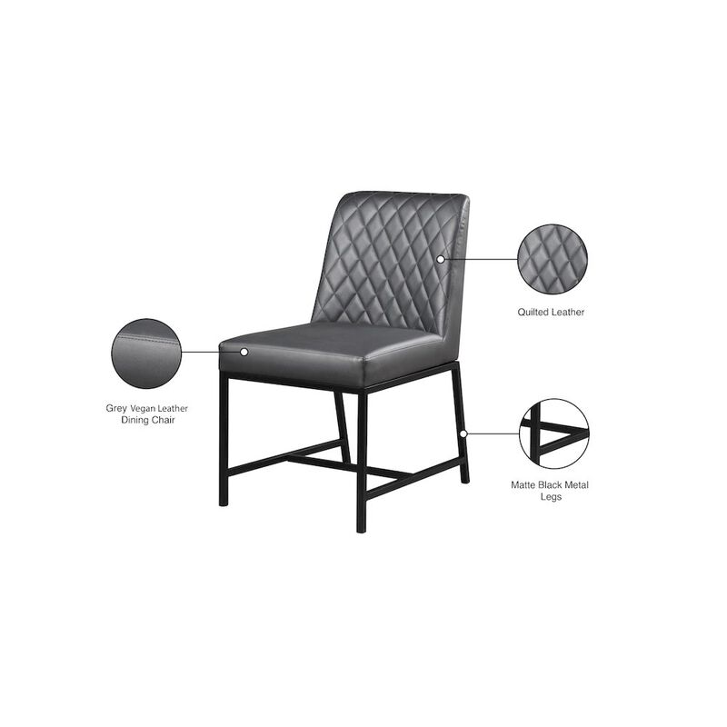 Meridian Furniture Bryce Grey Vegan Leather Dining Chair, Set of 2