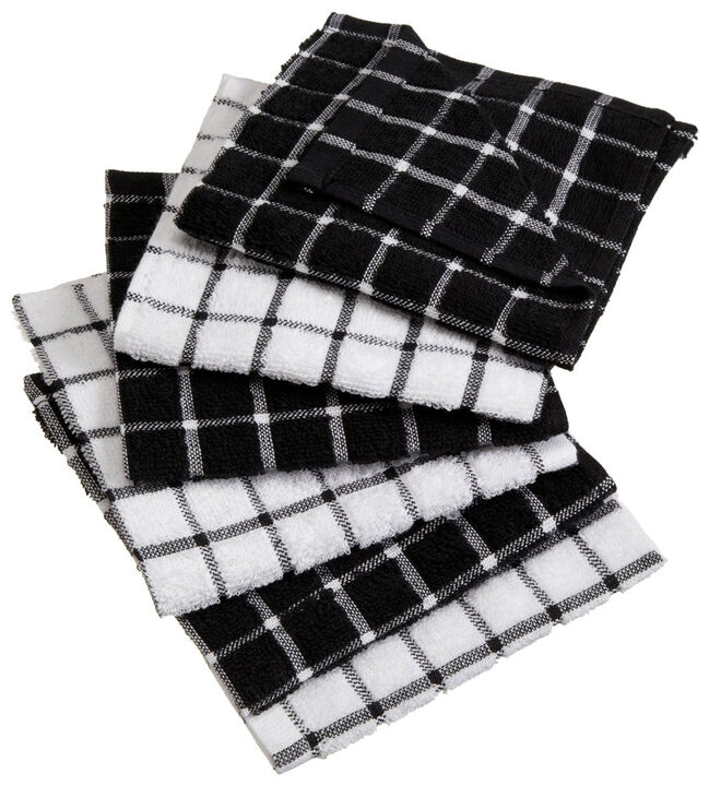 Set of 6 Black and White Square Absorbent Dishcloth 12"