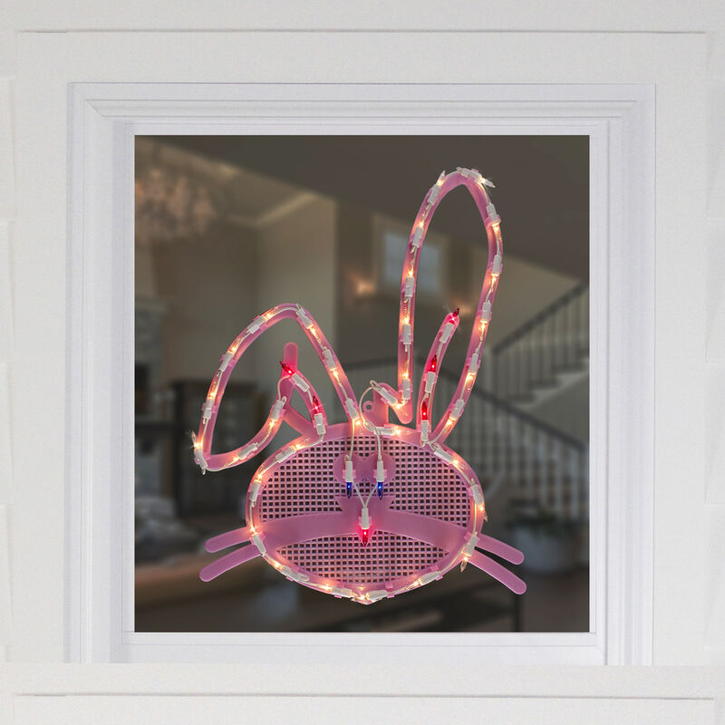 17" Lighted Pink Bunny Head Easter Window Silhouette Decoration