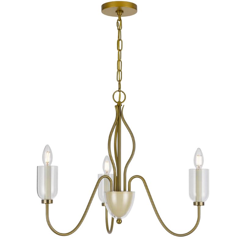 5 Light Candelabra Chandelier with Glass Shades, 32 Inch Antique Brass image number 2