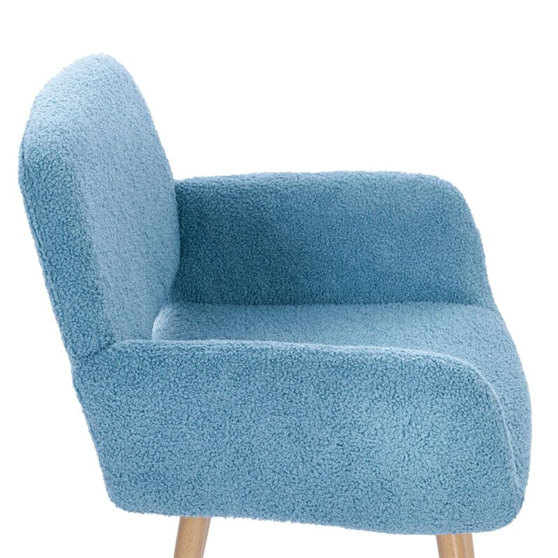 Teddy Fabric Upholstered Side Dining Chair with Metal Leg(Blue teddy fabric+Beech Wooden Printing Leg),KD backrest