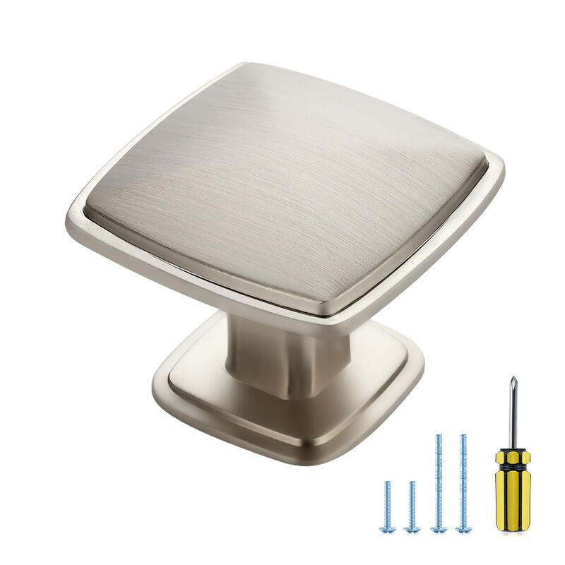 5 Pack Cabinet Pulls Single Hole Brushed Nickel Cabinet Handles Solid Suqare Drawer Pulls for Kitchen Cabinet Door Closet Door C