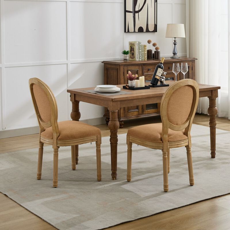 Whisen French Style Dining Chair, Solid Rubberwood Frame with Linen Upholstery and Rattan Back, Set of 2 for Living Room Kitchen image number 3