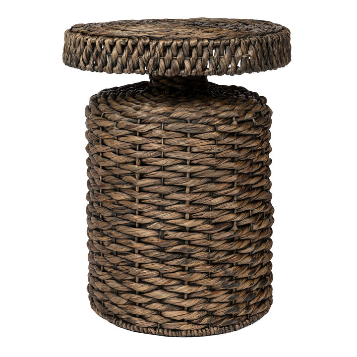 Marisol Coastal Bohemian Handwoven Water Hyacinth Round Accent Side Table