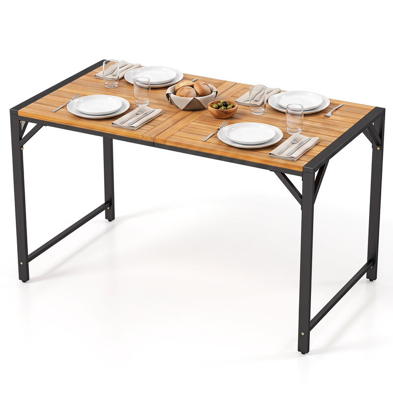 Acacia Wood Patio Dining Table with Umbrella Hole and Metal Support for Backyard-Natural image number 6