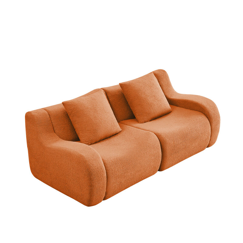 Merax Soft Teddy Fabric Boneless Sofa,No Assembly Required Streamlined Design image number 0