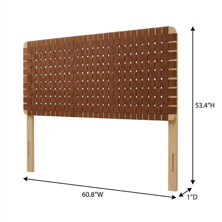 Vegan Leather Queen Headboard with Woven Texture and Durable Frame