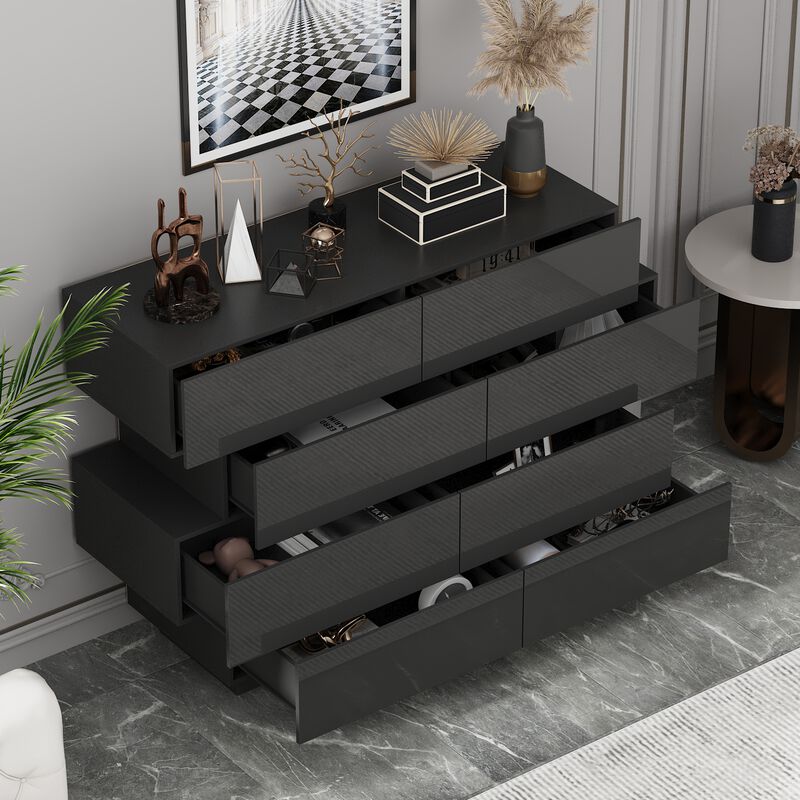 FUFU&GAGA Modern 8-Drawer Dresser with High Gloss Finish, (50.6" W x 16.2" D x 39.2" H),Black