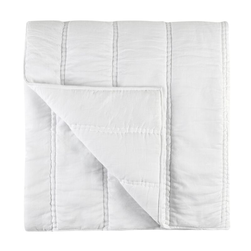 Rawi King Size Quilt, White Sustainable Ramie Cotton, Channel Stitched - Benzara