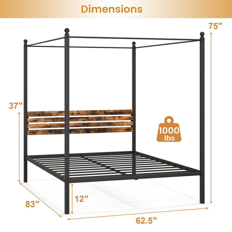 Canopy Bed Frame with Under Bed Storage