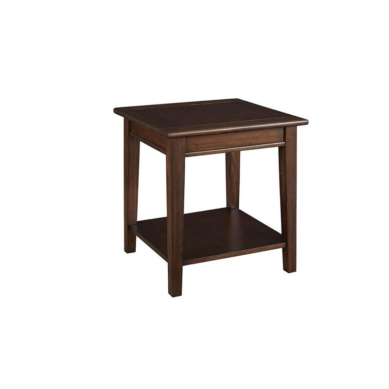 Brown Wooden End Table for Living Room, Small Square Table with Shelf
