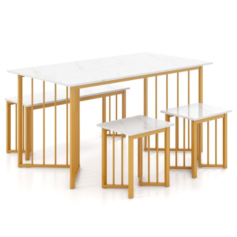 Hivvago 4 Piece Dining Table Set with Bench and 2 Stools
