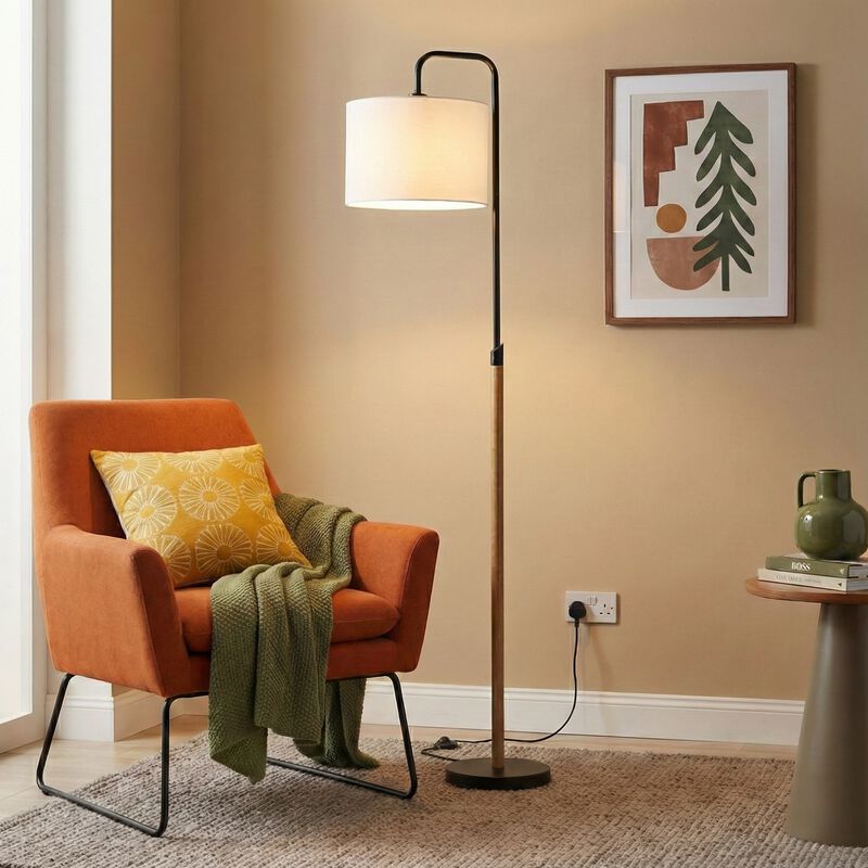 ELEMENT ACE Arc Floor Lamp with Cylinder Shade Curved Standing Light for Living Room Bedroom Reading Corner Office Home and Commercial Space Illumination image number 1