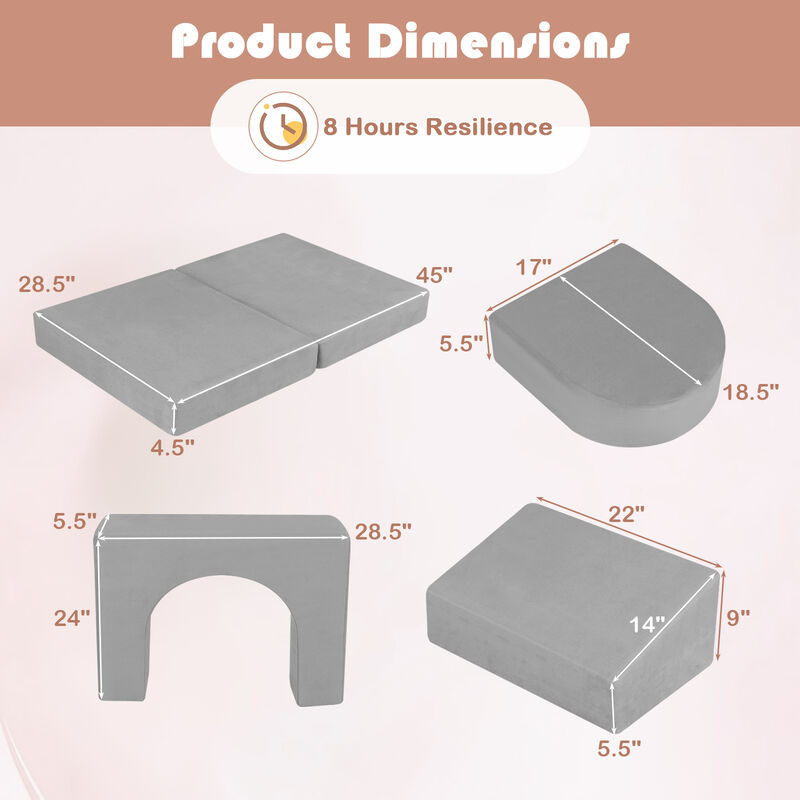 8-Piece Modular Kids Play Couch with Comfy Suede Fabric