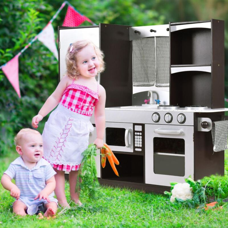 Hivvago Kids Wooden Modern Kitchen Cooking Pretend Play Set