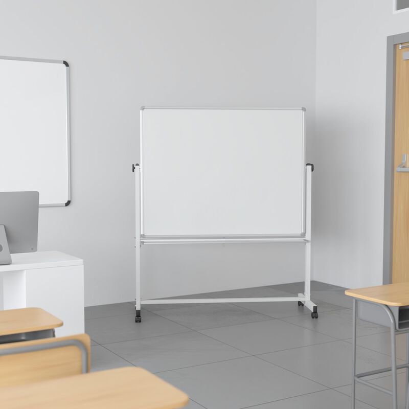 Flash Furniture 53"W x 62.5"H Double-Sided Mobile White Board with Pen Tray image number 8