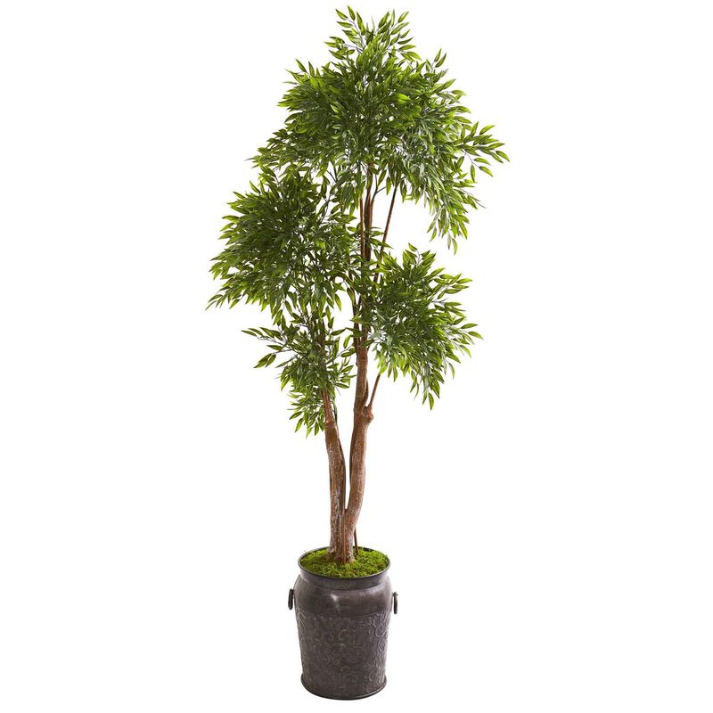Nearly Natural 82-in Ruscus Tree in Planter UV Resistant (Indoor/Outdoor)