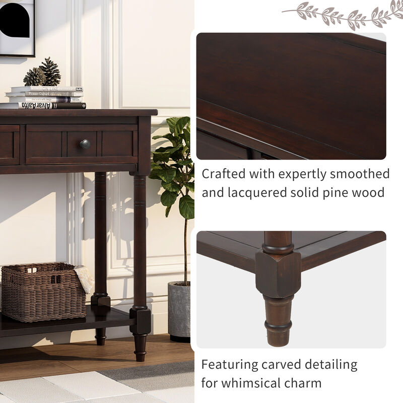 Merax Console Table Traditional Design with Two Drawers and Bottom Shelf