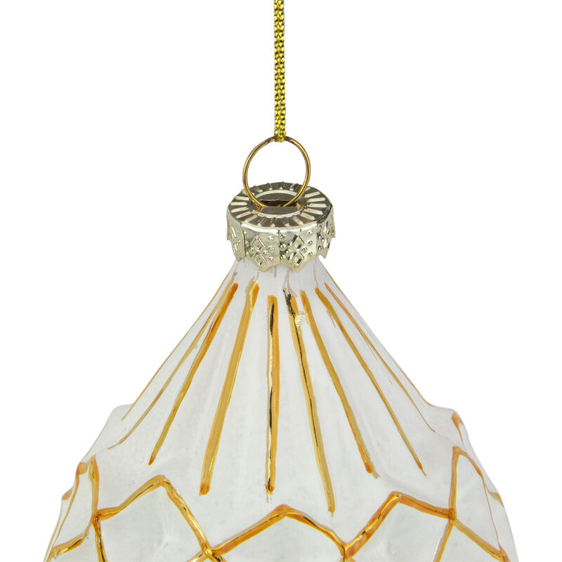 5" Glittered White and Gold Geometric Finial Glass Christmas Ornament image number 2
