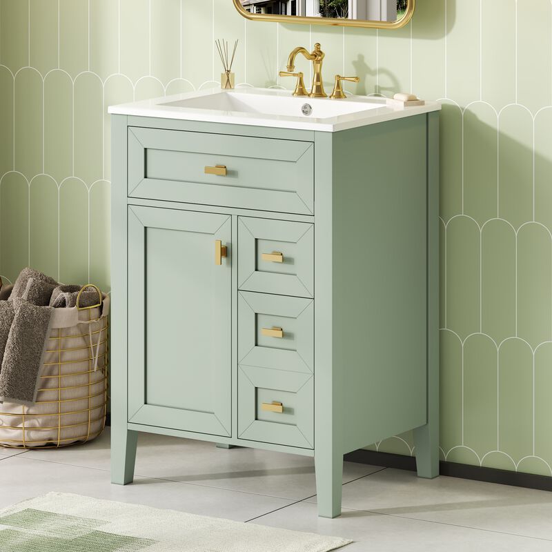 Merax Compact Bathroom Storage Vanity with Left Door Rack Cabinet & 2 Right Drawers image number 1