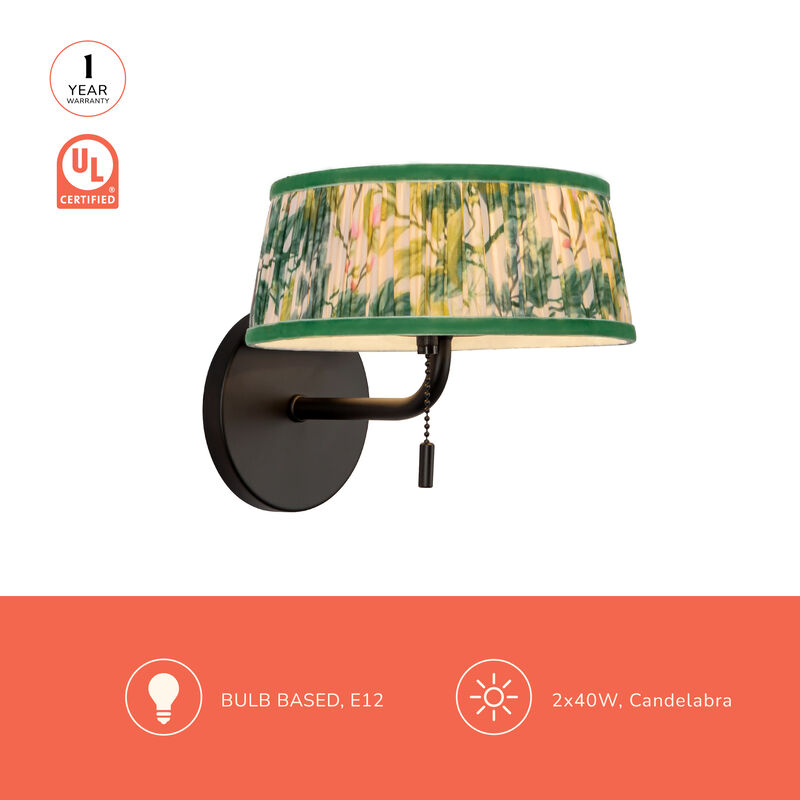 Scout 7-in Damp-Rated Wall/Vanity Light with Patterned Pleated Linen Shade image number 7
