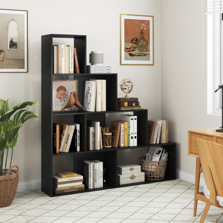 Hivvago 4-Tier Bookshelf Stair Bookcase with 6 Cubes Display Rack