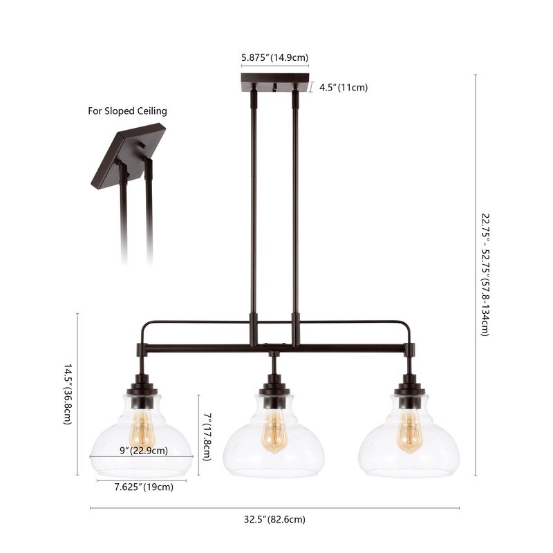 Marlowe 3-Light Farmhouse Industrial Iron/Glass Linear LED Pendant