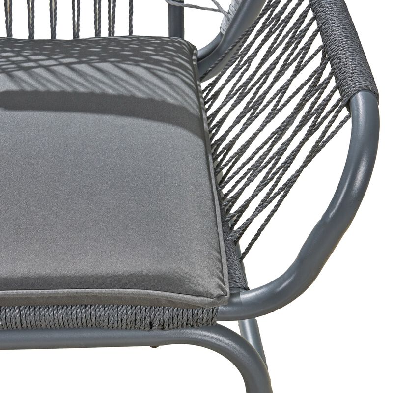 Ciao Accent Club Chair Set of 2, Outdoor Gray Cushions, Gray Rope and Steel - Benzara