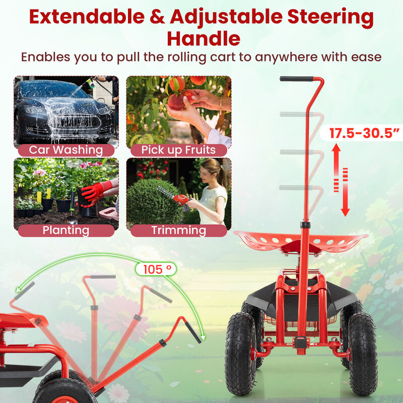 Gardening Wagon Scooter with Extendable Handle and High-Capacity Frame