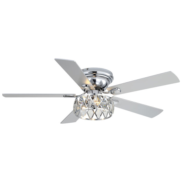 Breezary 52" Flush Mount Ceiling Fan with Light, 3 E12 Bulbs Required, 6 Speeds, Remote, 5 Blades