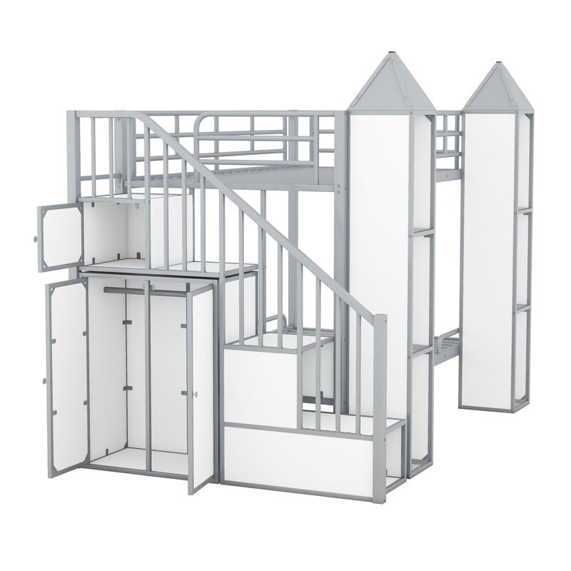 Merax Castle-shaped Bunk Bed with Wardrobe