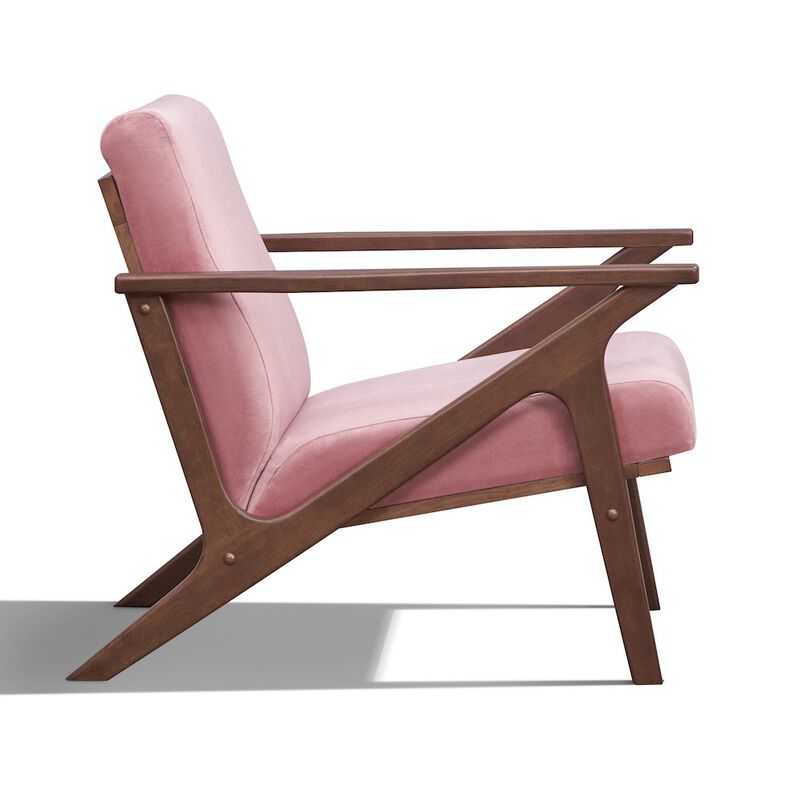 Omax Decor Zola Solid Wood and Velvet Upholstered Accent Armchair in Blush Pink