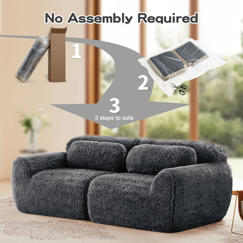 Monimp Soft Fluffy Plush Fabric Loveseats image number 4