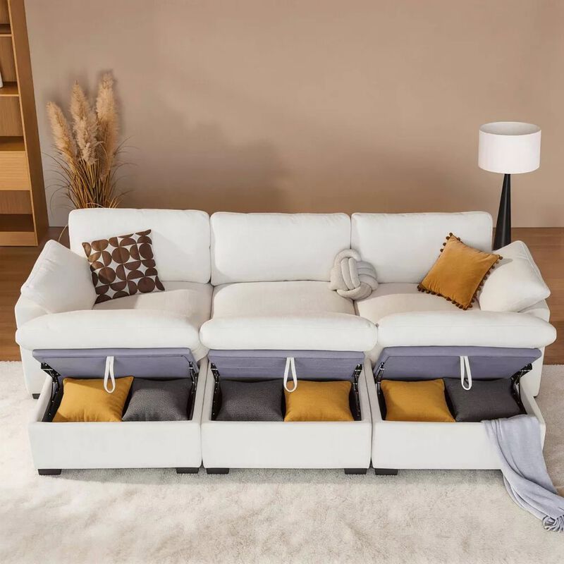 120" Modular Sectional Sleeper Sofa, 6-Seat Couch Bed with Storage Ottoman Deep Seat for Living Room image number 1