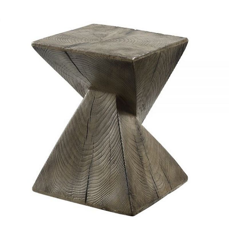 17 Inch Accent Table, Heavy-Duty Durability Cement, Weathered Oak Brown
