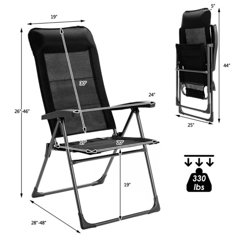 Hivvago 2 Pcs Portable Patio Folding Dining Chairs with Headrest Adjust for Camping
